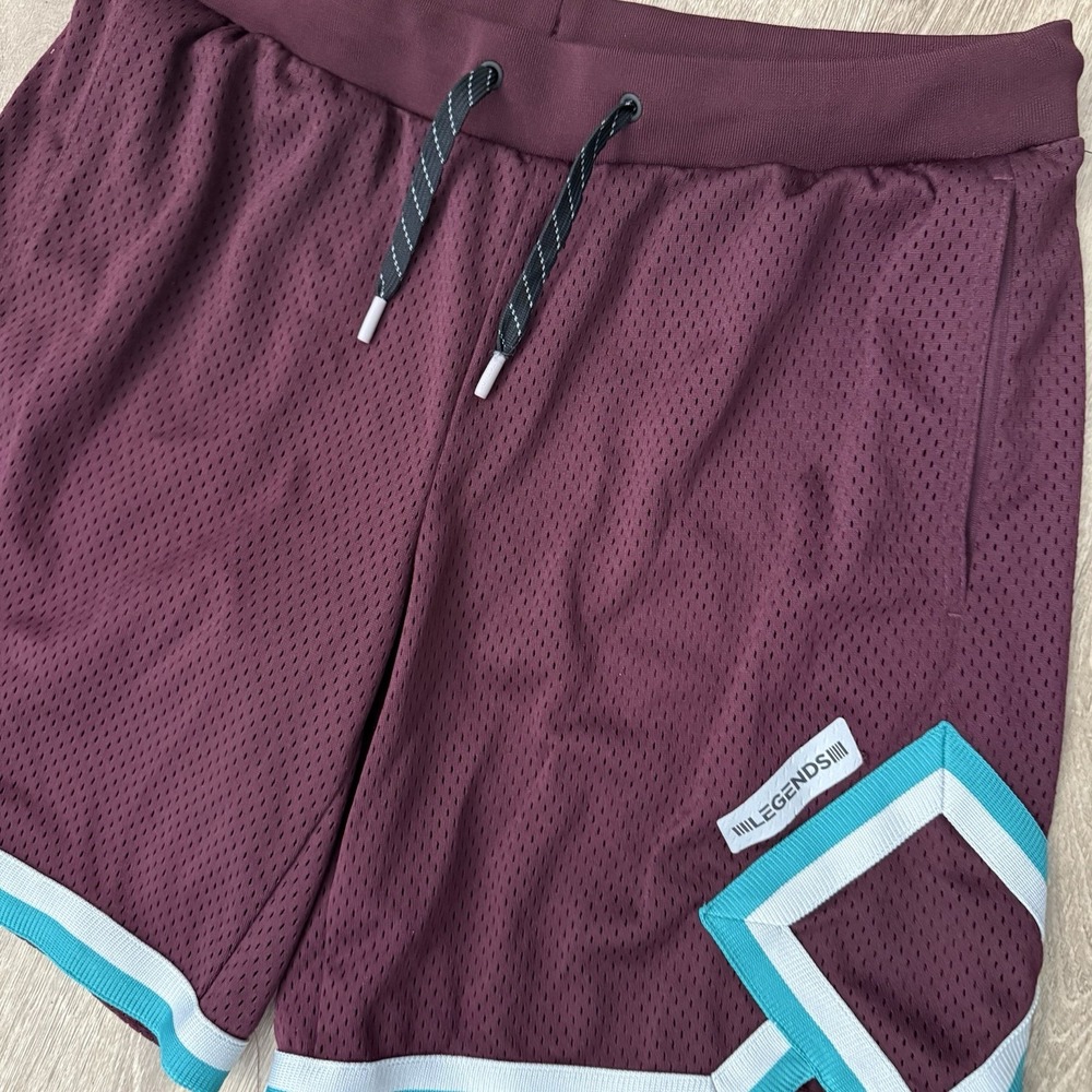 Legends Mesh Shorts Lined 8" Inseam Men's Large Maroon Blue Diamond Performance
